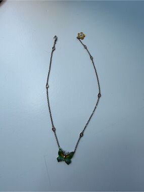 Gucci Green Enamel Butterfly GG Station Sterling Silver Necklace 18”